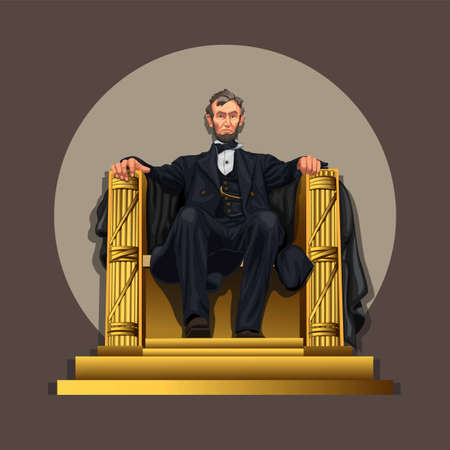 Figure of Abraham Lincoln sitting in chair.he was an American statesman and lawyer who served as the 16th president. character concept in cartoon illustration vectorのイラスト素材