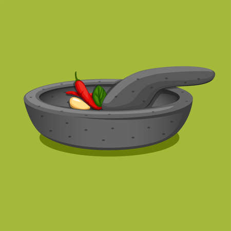 Cobek is traditional mortar grinder from stone popular in asian for making food symbol concept in cartoon illustration vectorのイラスト素材
