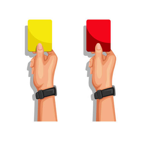 soccer referee hand showing yellow and red card symbol set cartoon illustration vectorのイラスト素材