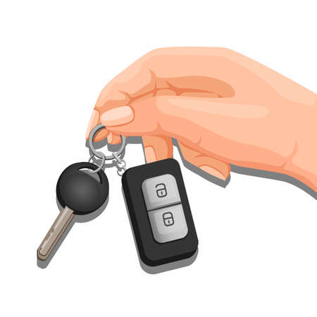 Hand holding key car symbol. automotive business illustration cartoon vectorのイラスト素材