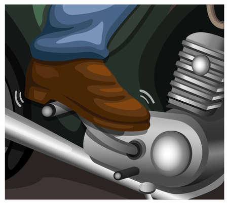 Kickstarter on vintage motorcycle instruction symbol illustration cartoon vectorのイラスト素材