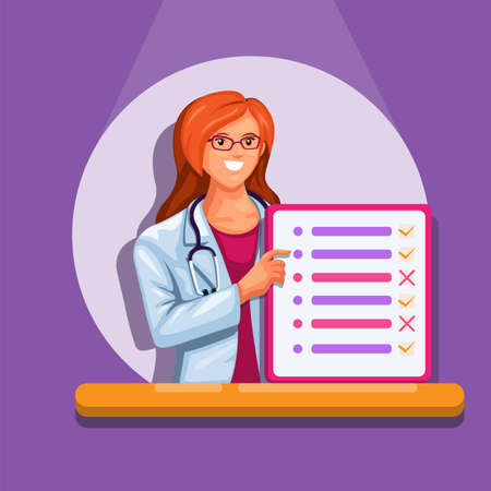 Woman doctor holding list board symbol for personal assistance information illustration vectorのイラスト素材