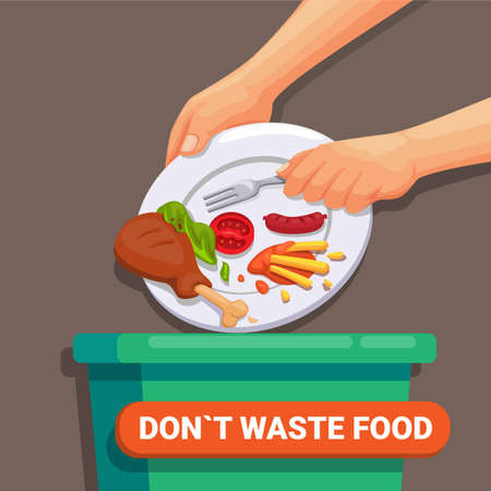 Don`t Waste Food, world food day and International Awareness Day on Food Loss and waste concept illustration vectorのイラスト素材