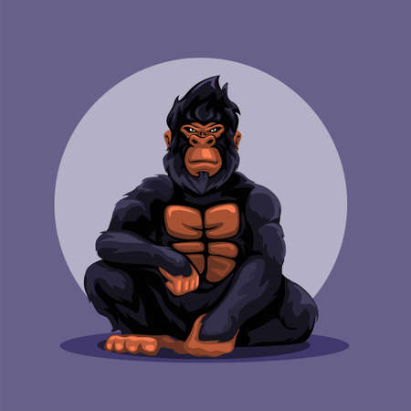 Gorilla monkey sit pose mascot character illustration vectorのイラスト素材