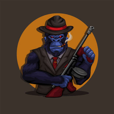 Gorilla monkey mafia costume character mascot illustration vectorのイラスト素材