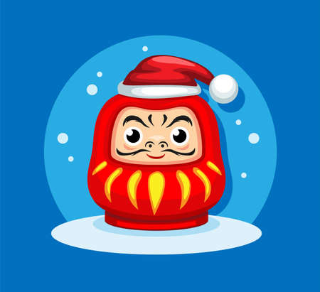 Daruma doll wear santa hat on christmas season cartoon illustration vectorのイラスト素材