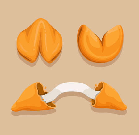 Fortune cookie symbol set cartoon illustration vectorのイラスト素材