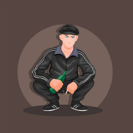 Gopnik Russian street gangster character cartoon illustration vectorのイラスト素材