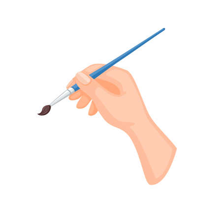 Hand holding brush symbol painter artist, education or decoration job illustration cartoon vectorのイラスト素材