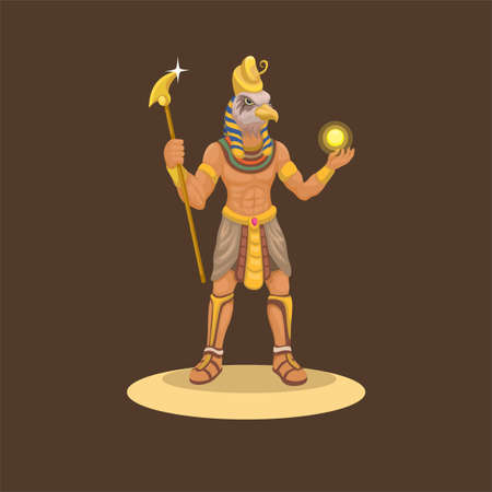 Horus God Egypt mythological figure character illustration vectorのイラスト素材