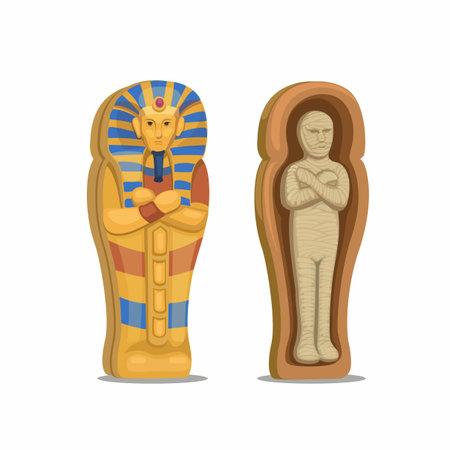 Mummy corpse with coffin figure character set Egypt culture cartoon illustration vectorのイラスト素材