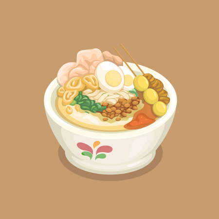 Bubur ayam aka chicken porridge from Indonesian street food cartoon illustration vectorのイラスト素材