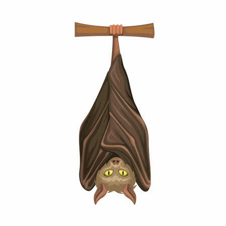 Bat sleep hanging on tree character illustration vectorのイラスト素材