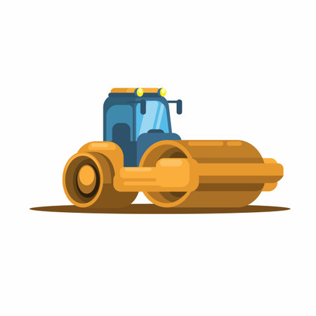 Tandem roller asphalt compactor industrial vehicle cartoon illustration vectorのイラスト素材