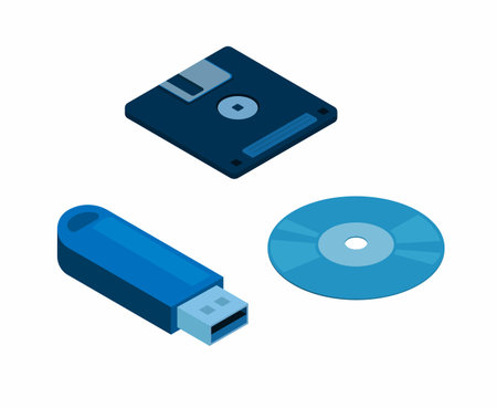Data media storage computer technology. floppy disk flash drive and cd symbol set illustration isometric vectorのイラスト素材