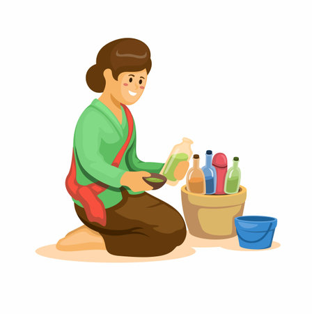 Woman selling and making traditional herbal drink aka Jamu is indonesian healthy drink illustration vectorのイラスト素材