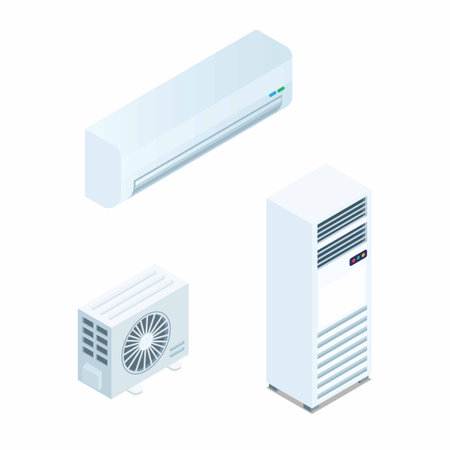 Air conditioner electronic portable and home collection set isometric illustration vectorのイラスト素材