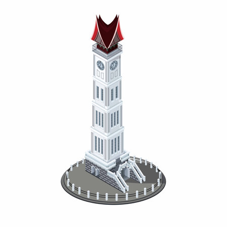Jam Gadang aka Big Clock is clock tower monument indonesian famous landmark isometric illustration vectorのイラスト素材