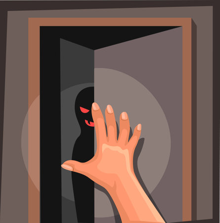 Stranger sillhouette behind door room scene cartoon illustration vectorのイラスト素材