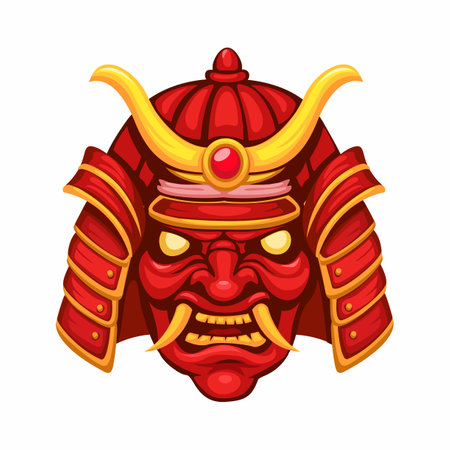 Samurai with demon face in japanese traditional uniform mascot cartoon illustration vectorのイラスト素材