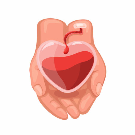 Hand holding blood in heart shape bubble symbol for blood donation campaign cartoon illustration vectorのイラスト素材