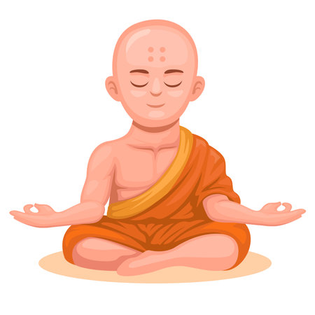 Monk character buddhist religion people cartoon illustrationのイラスト素材