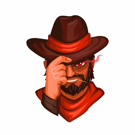 Cowboy head character mascot illustration vectorのイラスト素材