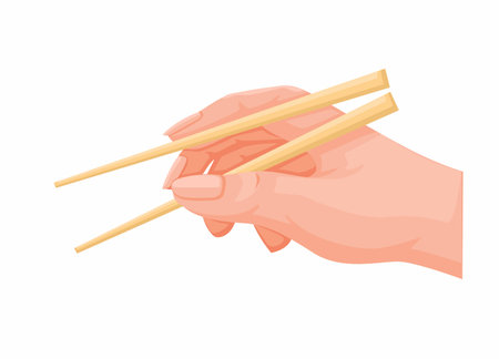 Hand hold chopstick asian chinese kitchen and eating utensils symbol cartoon illustration vectorのイラスト素材