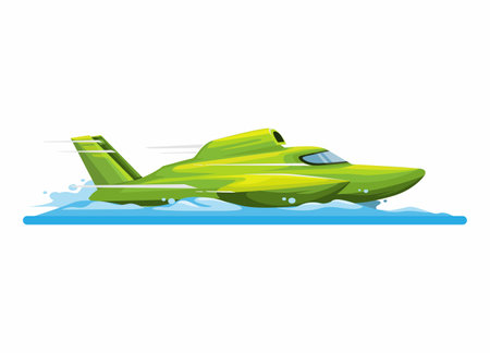 hydroplane boat racing watercraft side view mascot cartoon illustration vectorのイラスト素材