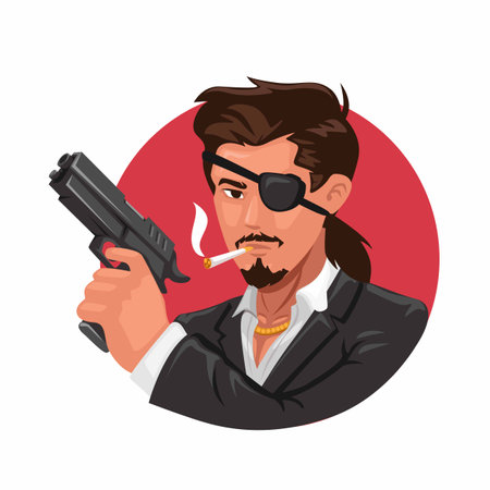 Man with gun mafia gangster avatar character mascot illustration vectorのイラスト素材