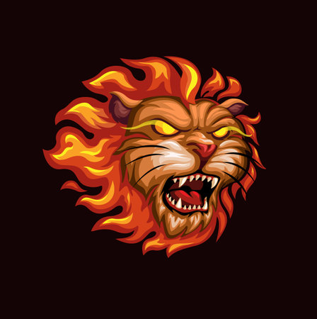 Fire Lion Head Mascot Logo Cartoon illustration vectorのイラスト素材