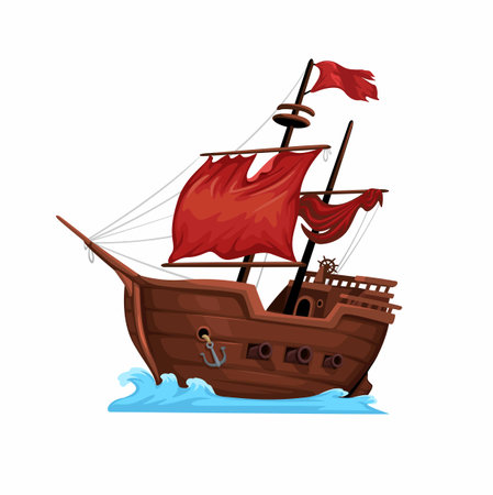Pirate Ship Medieval Warship Cartoon illustration vectorのイラスト素材
