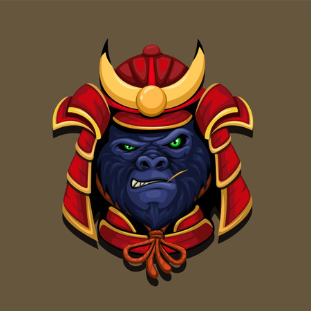 King Kong or Gorilla wear Samurai Helmet Armor Traditional Japanese Cartoon illustration vectorのイラスト素材