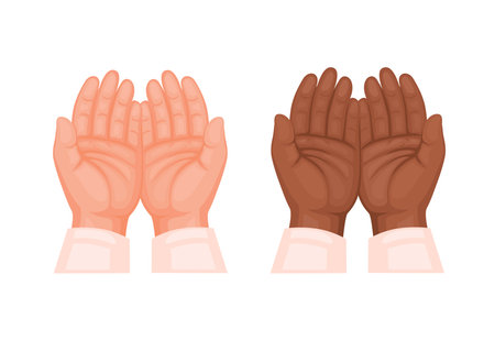 Hand Gesture for Praying or Help Support and Charity in Diversity symbol cartoon illustration vectorのイラスト素材
