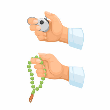 Hand Praying with Beads and Counter Device in Muslim Religion Symbol Cartoon illustration Vectorのイラスト素材