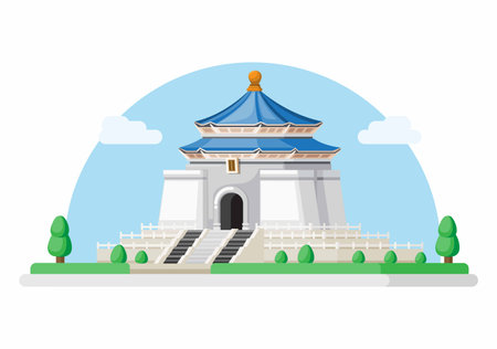 Chiang Kai Shek Memorial Hall Building Landmark from Taiwan Asia. Flat Cartoon Illustration Vectorのイラスト素材