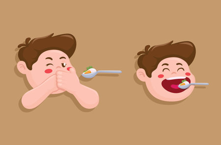 Children Eat Food Problem Character Cartoon Symbol Cartoon illustration Vectorのイラスト素材