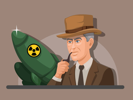 Julius Robert Oppenheimer American theoretical Physicist and Creator Atomic Bomb Avatar Cartoon Illustration Vectorのイラスト素材