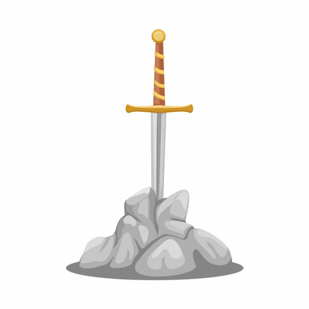 King Arthur Excalibur Sword On Stone Symbol Cartoon Illustration Vectorのイラスト素材
