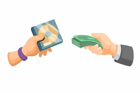 People Trade Money and Media Disc Entertainment Industry Copyright Symbol Cartoon illustration Vectorのイラスト素材