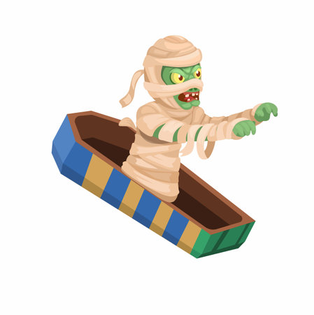 Mummy Zombie Out From Coffin Character Cartoon illustration Vectorのイラスト素材