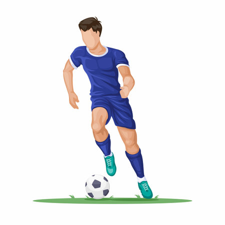 Soccer Player Dribbling Action Pose Character Cartoon illustration Vectorのイラスト素材