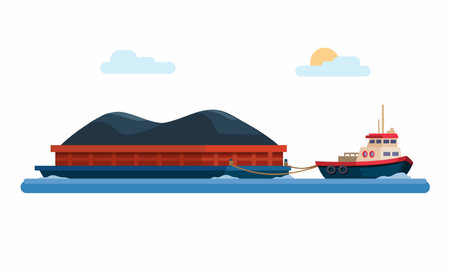 Coal Ship Transportation Cartoon illustration Vectorのイラスト素材