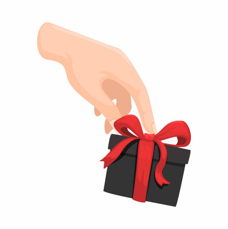 Black Gift Box On Hand. Black Friday Sale Symbol Cartoon Illustration Vectorのイラスト素材