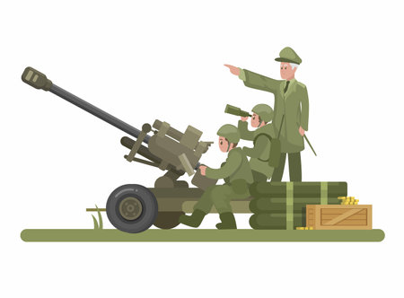 Army Artillery Gun Weapon Cartoon illustration Vectorのイラスト素材
