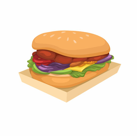 Burger On Paper Food Tray Fast Food Menu Cartoon illustration Vectorのイラスト素材