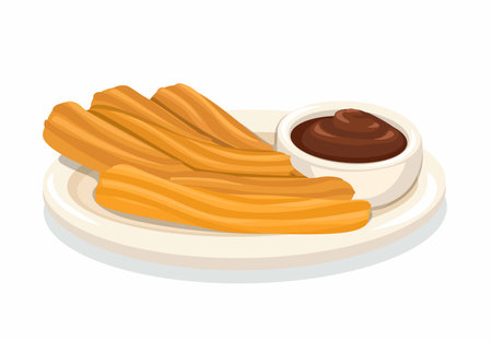 Churros Snack On Plate Cartoon Illustration Vectorのイラスト素材