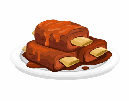 Grilled Beef Ribs On Plate Food Restaurant Menu Cartoon illustration Vectorのイラスト素材