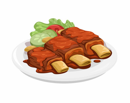 Grilled Ribs Bbq Food Illustration Vectorのイラスト素材