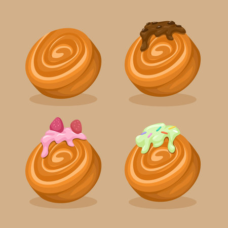 Cromboloni Pastry Collection Set Illustration Vectorのイラスト素材